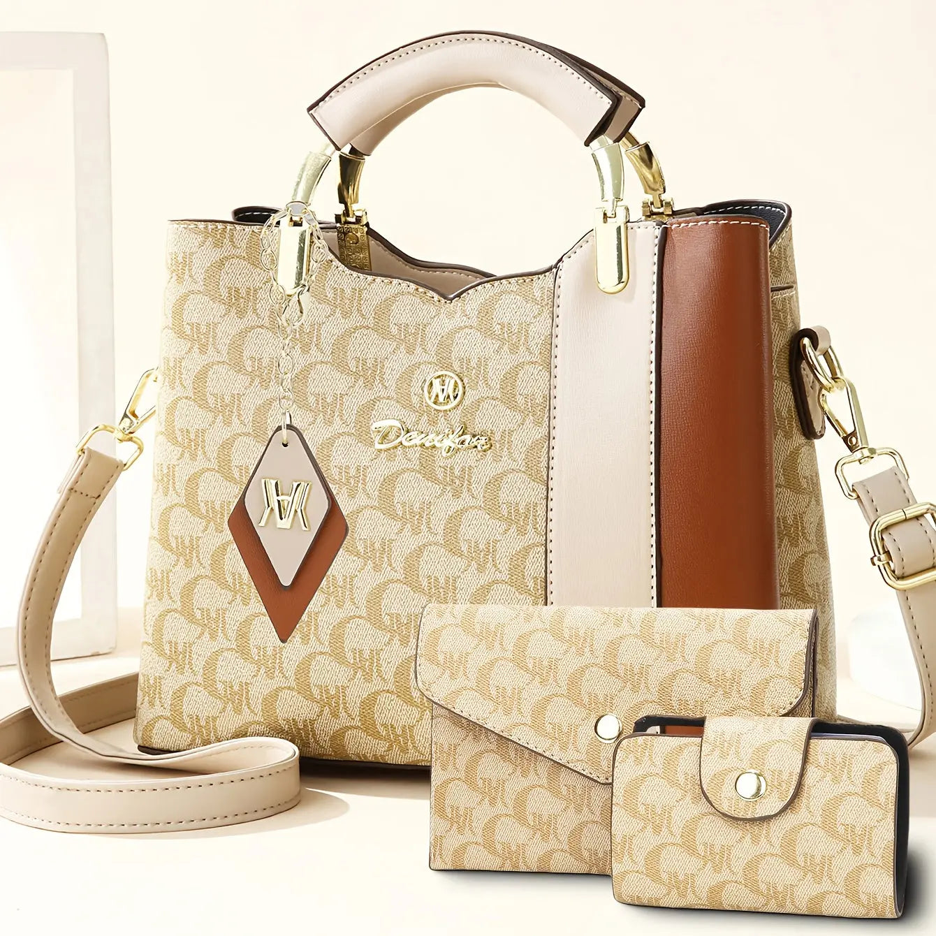 Three-Piece Set Women's Trendy Shoulder Bag, Vintage Print Crossbody Handbag NNOS