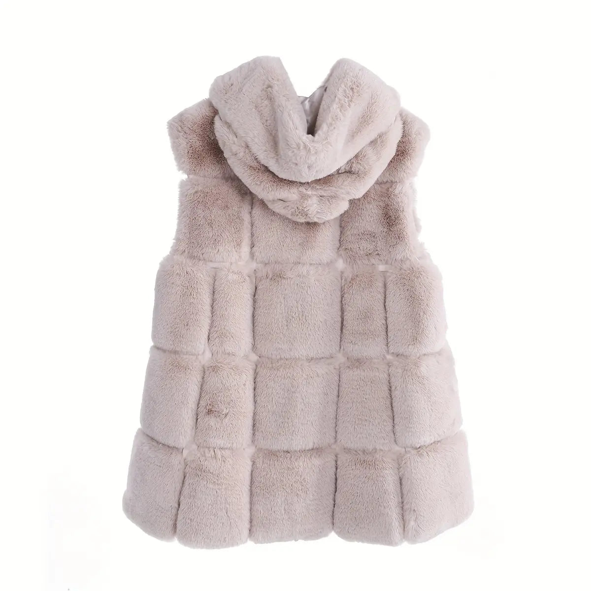 Women'S Faux Fur Hooded Jacket - Sleeveless Winter Coat with Pockets, Black, Casual Style, Warm Winter Outerwear, Winter Jacket NNOS