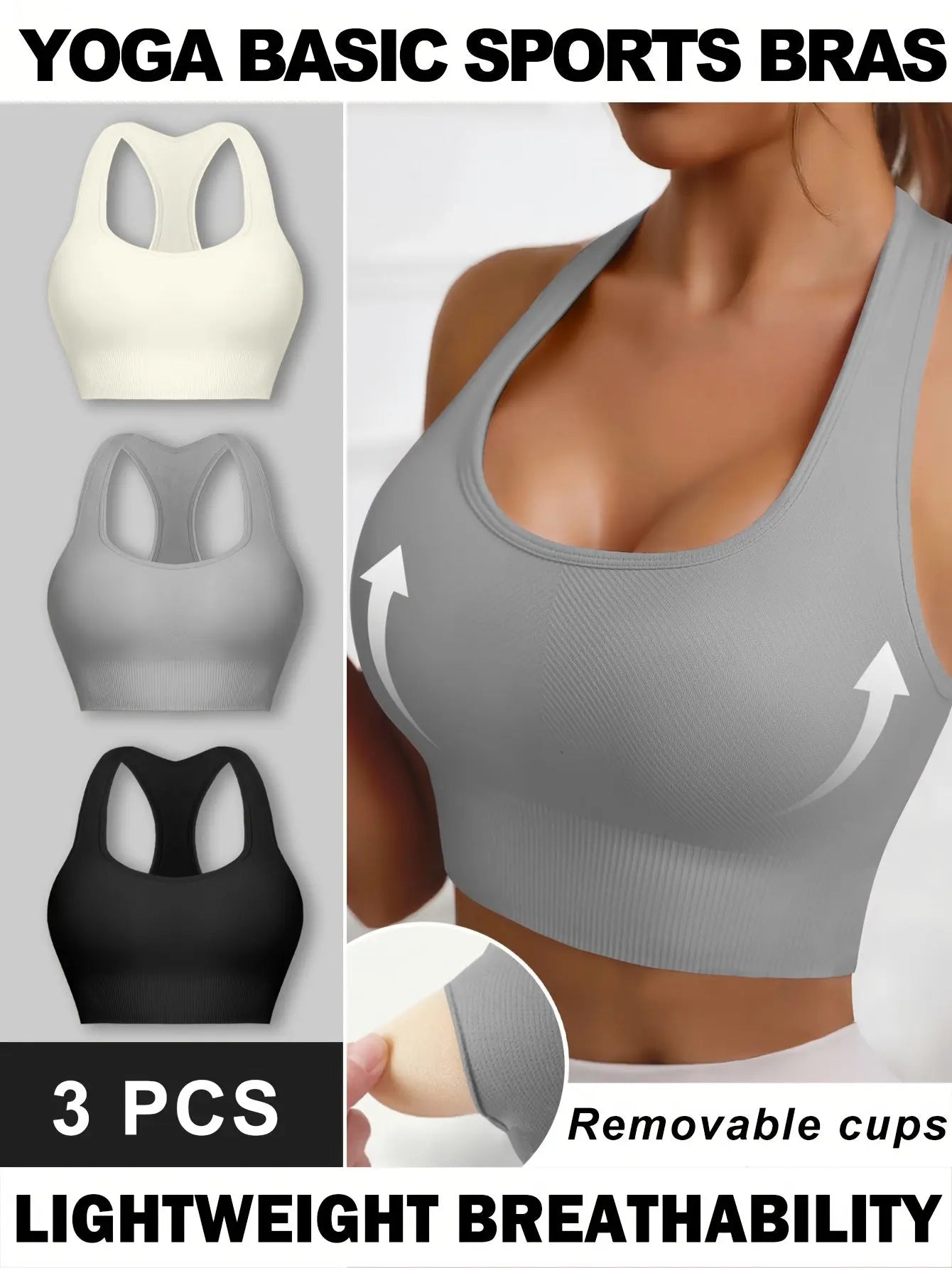 Women’s 3-Pack Crop Tank Tops – Sleeveless U-Neck Stretchy Casual Sportswear NNOS