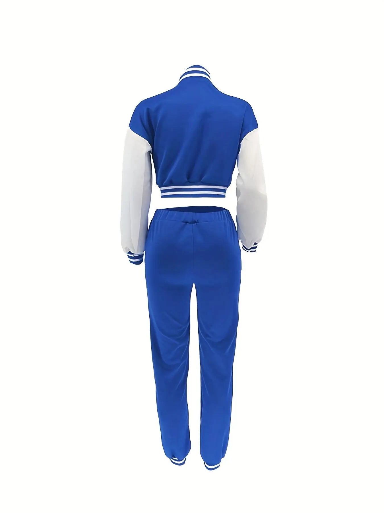 Chic, Women's Casual Letter Print Baseball Jacket and Pants Set - Red and White, Polyester Blend, Machine Washable, Fall/Winter Fashion Ensemble NNOS