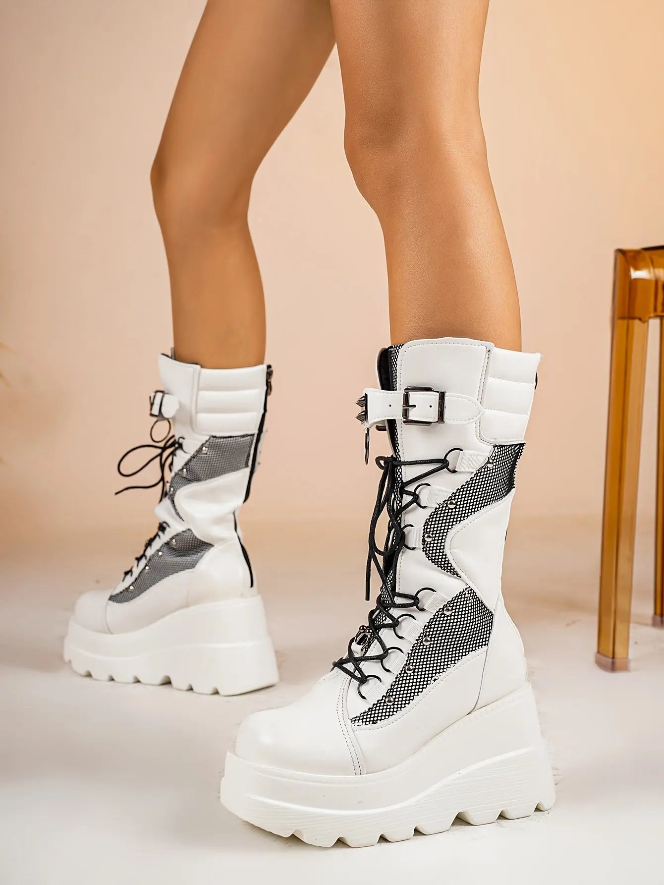 Women’s Y2K Gothic Motorcycle Boots – Platform Lace-Up Punk Style with Buckles NNOS