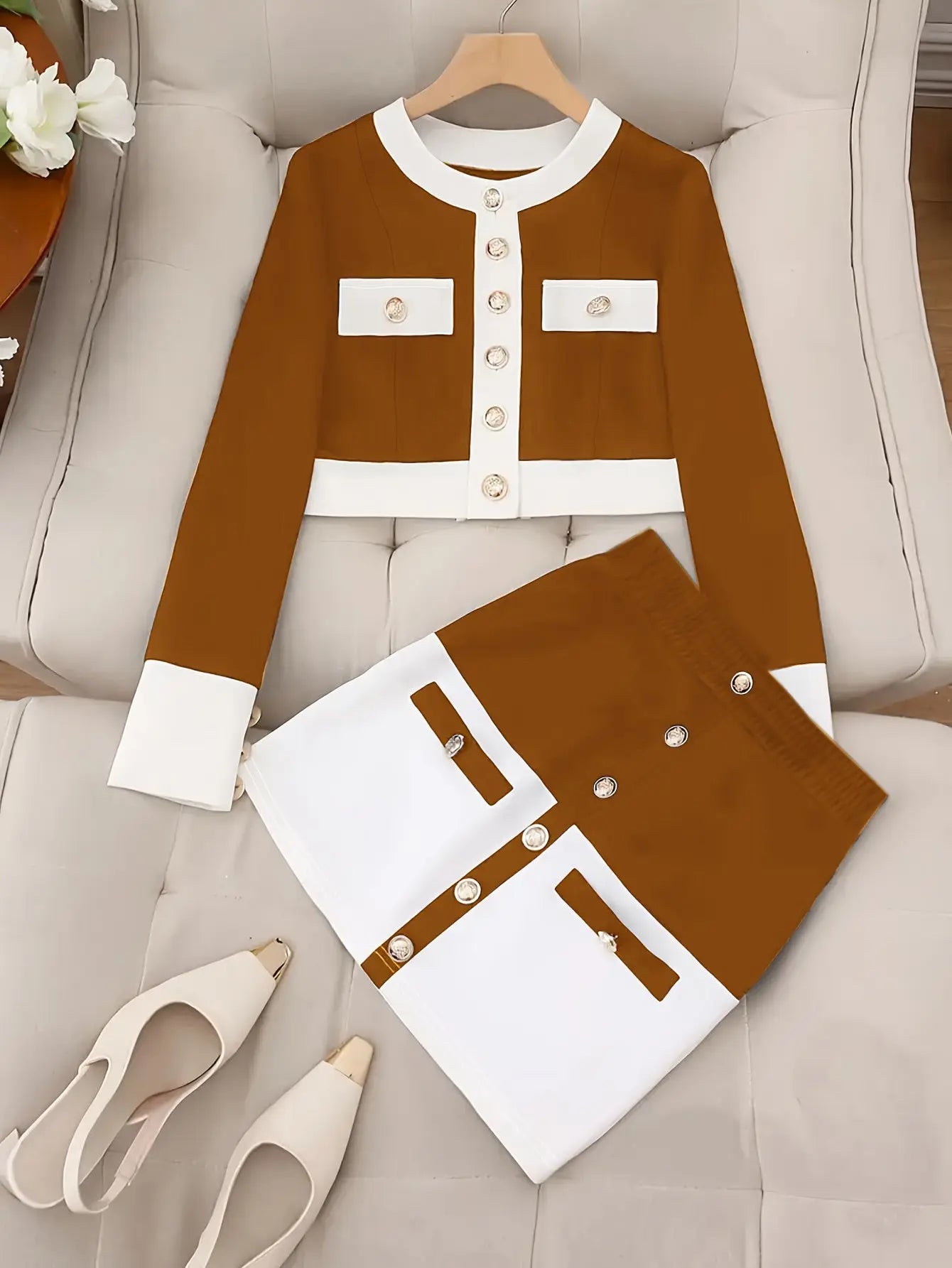 Chic Navy White Knit Set – Blazer & Shorts, Casual Spring/Summer Outfit NNOS
