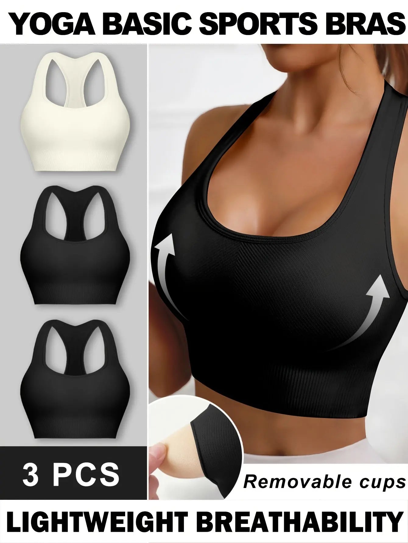 Women’s 3-Pack Crop Tank Tops – Sleeveless U-Neck Stretchy Casual Sportswear NNOS