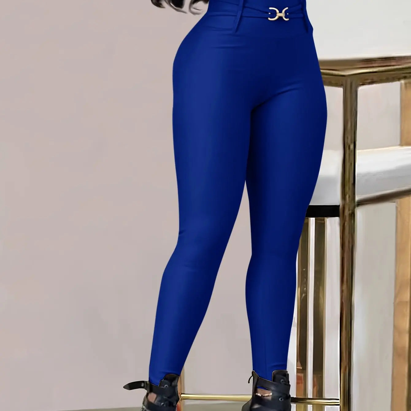 Women’s High-Waist Black Skinny Leggings – Stretchy Fit with Button Detail NNOS