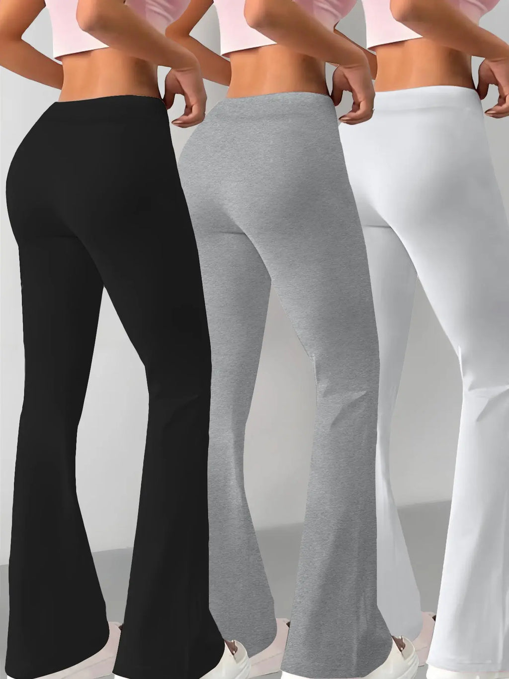 European and American Women's Straight-Leg Flare Pants Classic Personality English Text Print Long Pants 3pcs Set NNOS