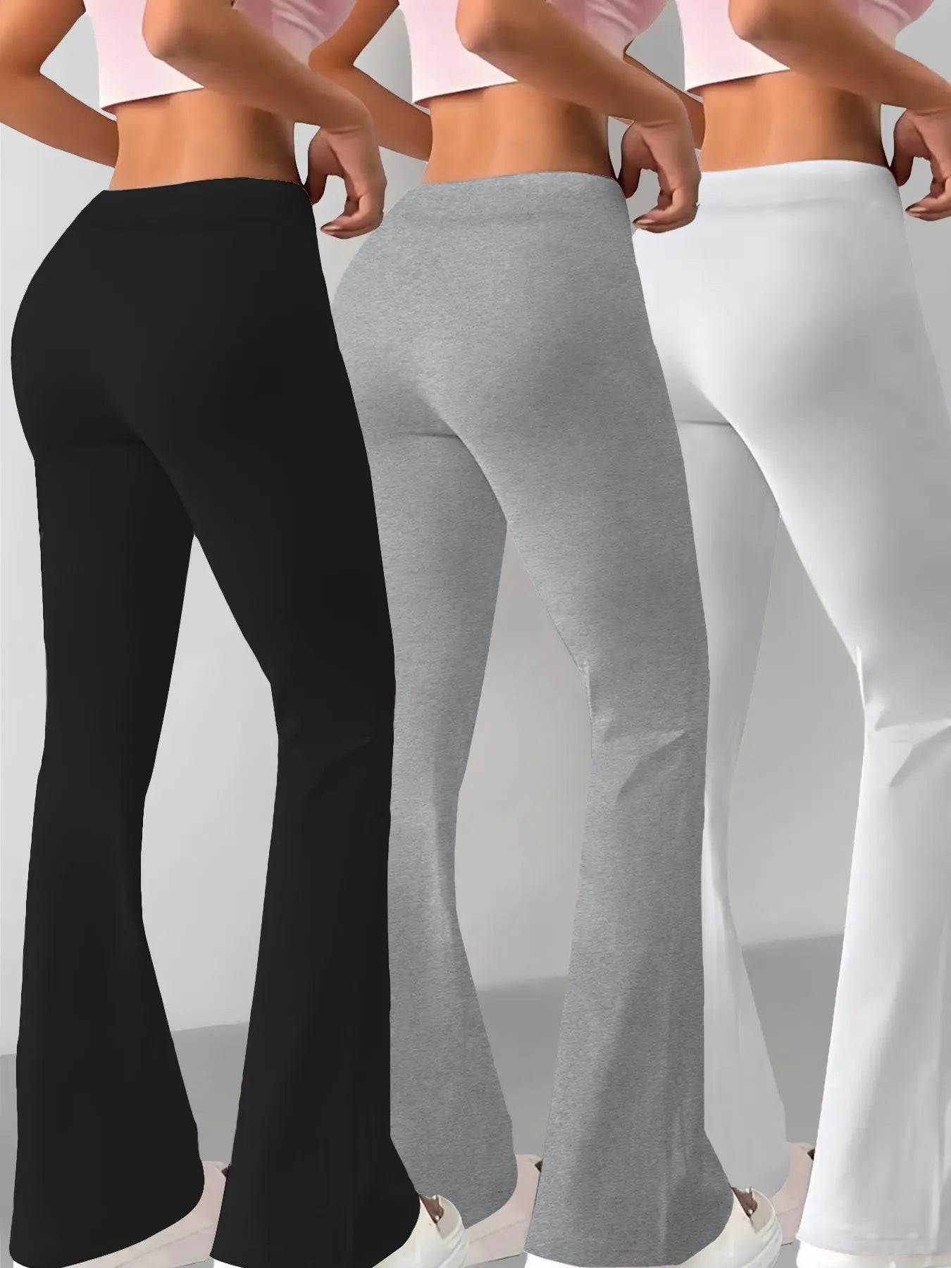 European and American Women's Straight-Leg Flare Pants Classic Personality English Text Print Long Pants 3pcs Set NNOS