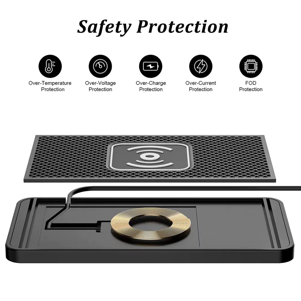 15W Non-Slip Silicone Wireless Charging Mat & Car Dashboard Stand for iPhone 15/14/13/12 - Dual-Function Convenience!