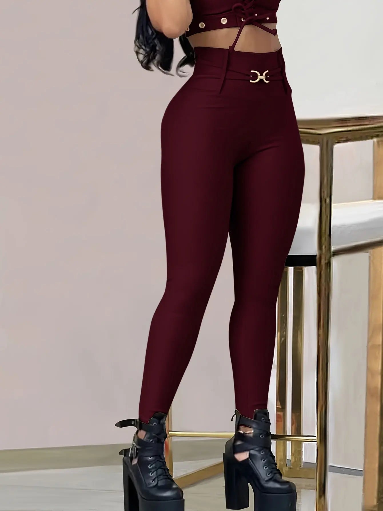 Women’s High-Waist Black Skinny Leggings – Stretchy Fit with Button Detail NNOS