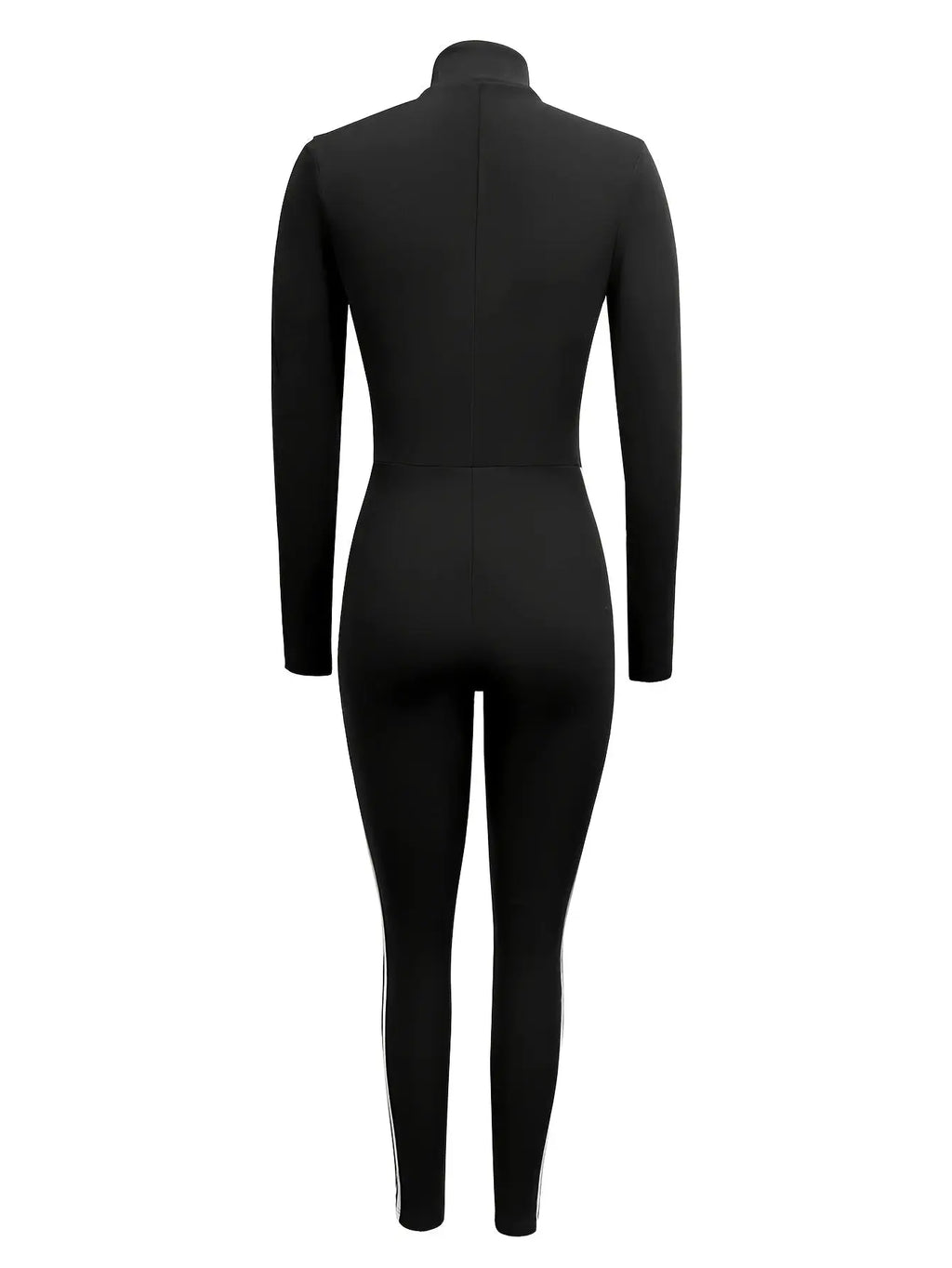 Women’s Sexy Striped Jumpsuit – Slim Fit Half-Zip Long Sleeve Black & White NNOS