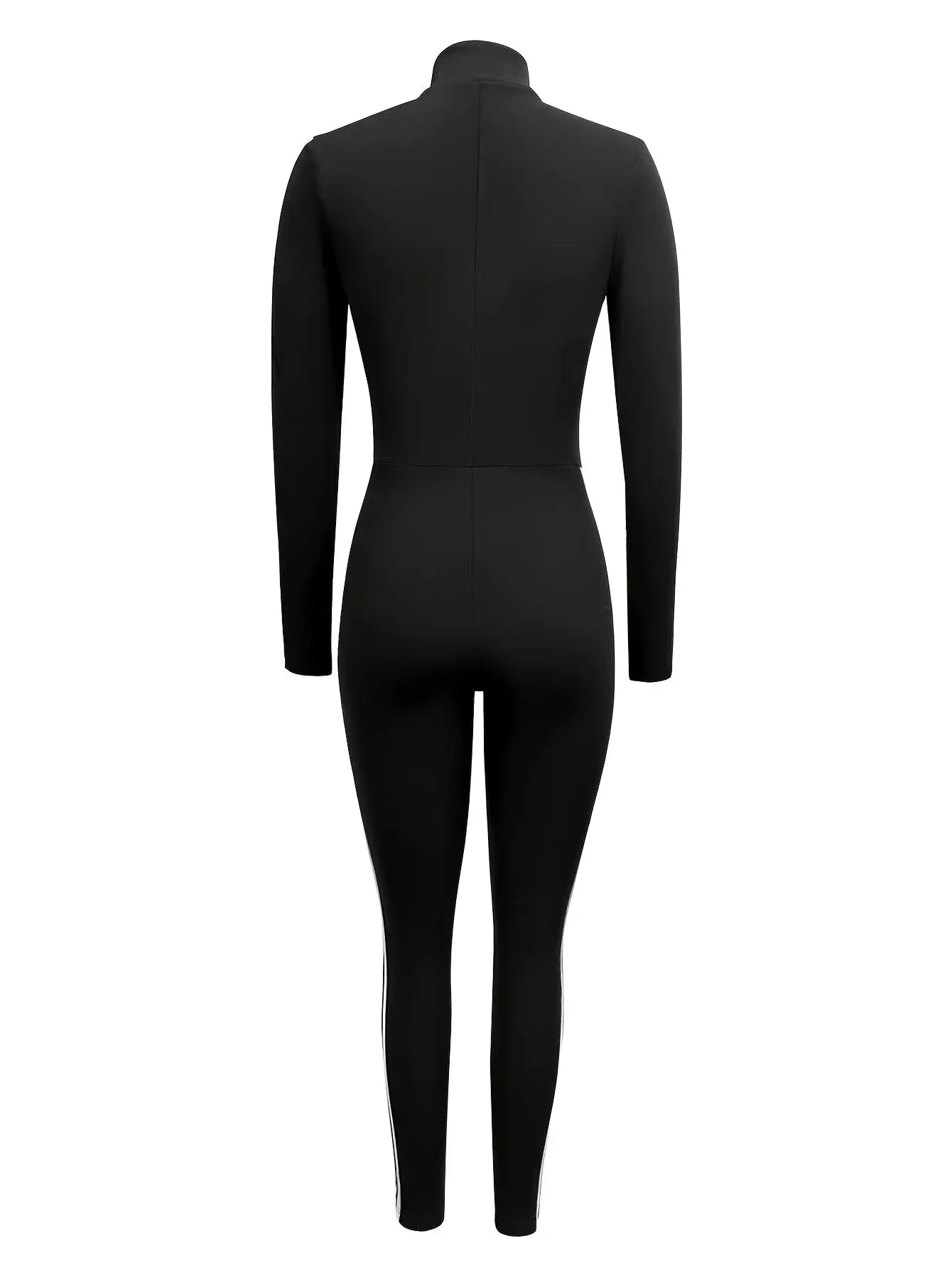 Women’s Sexy Striped Jumpsuit – Slim Fit Half-Zip Long Sleeve Black & White NNOS