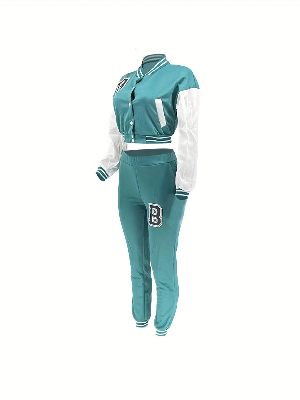 Chic, Women's Casual Letter Print Baseball Jacket and Pants Set - Red and White, Polyester Blend, Machine Washable, Fall/Winter Fashion Ensemble NNOS