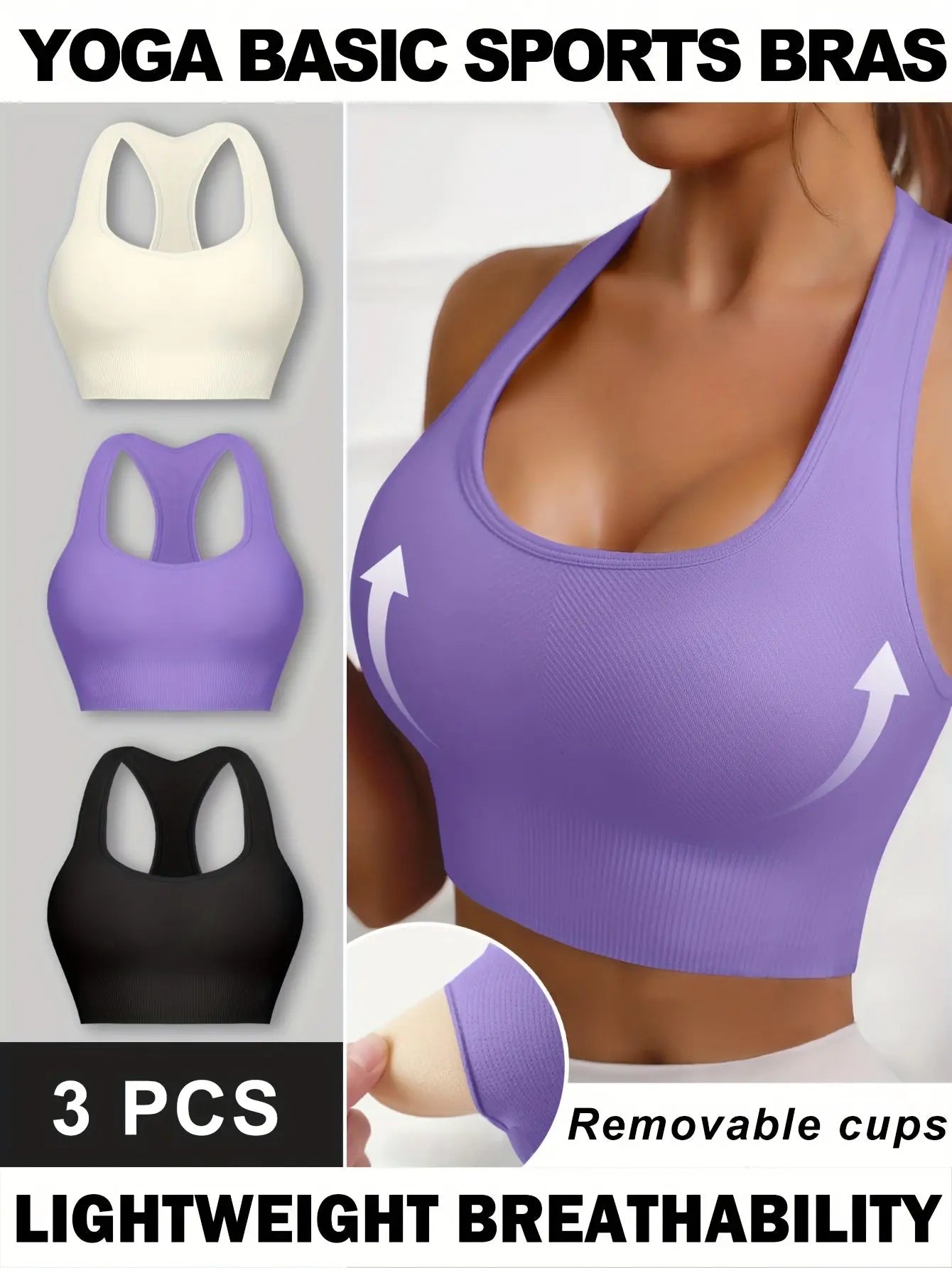 Women’s 3-Pack Crop Tank Tops – Sleeveless U-Neck Stretchy Casual Sportswear NNOS