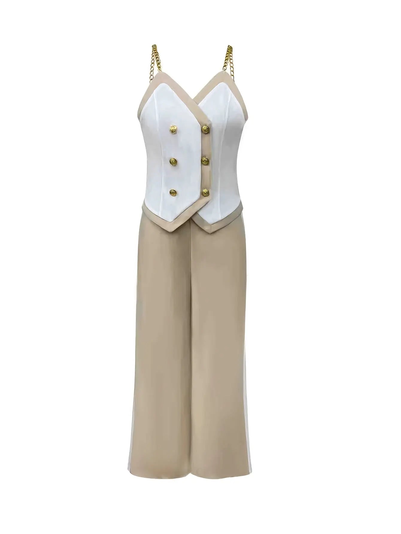 Chic Chain V-Neck Camisole & Color-Block Pants Set – Trendy Spring/Summer Look NNOS