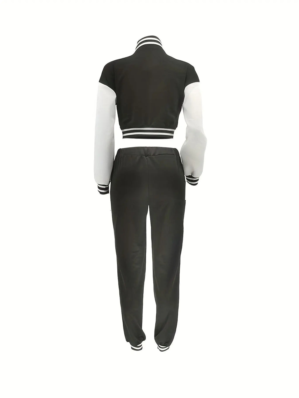 Chic, Women's Casual Letter Print Baseball Jacket and Pants Set - Red and White, Polyester Blend, Machine Washable, Fall/Winter Fashion Ensemble NNOS