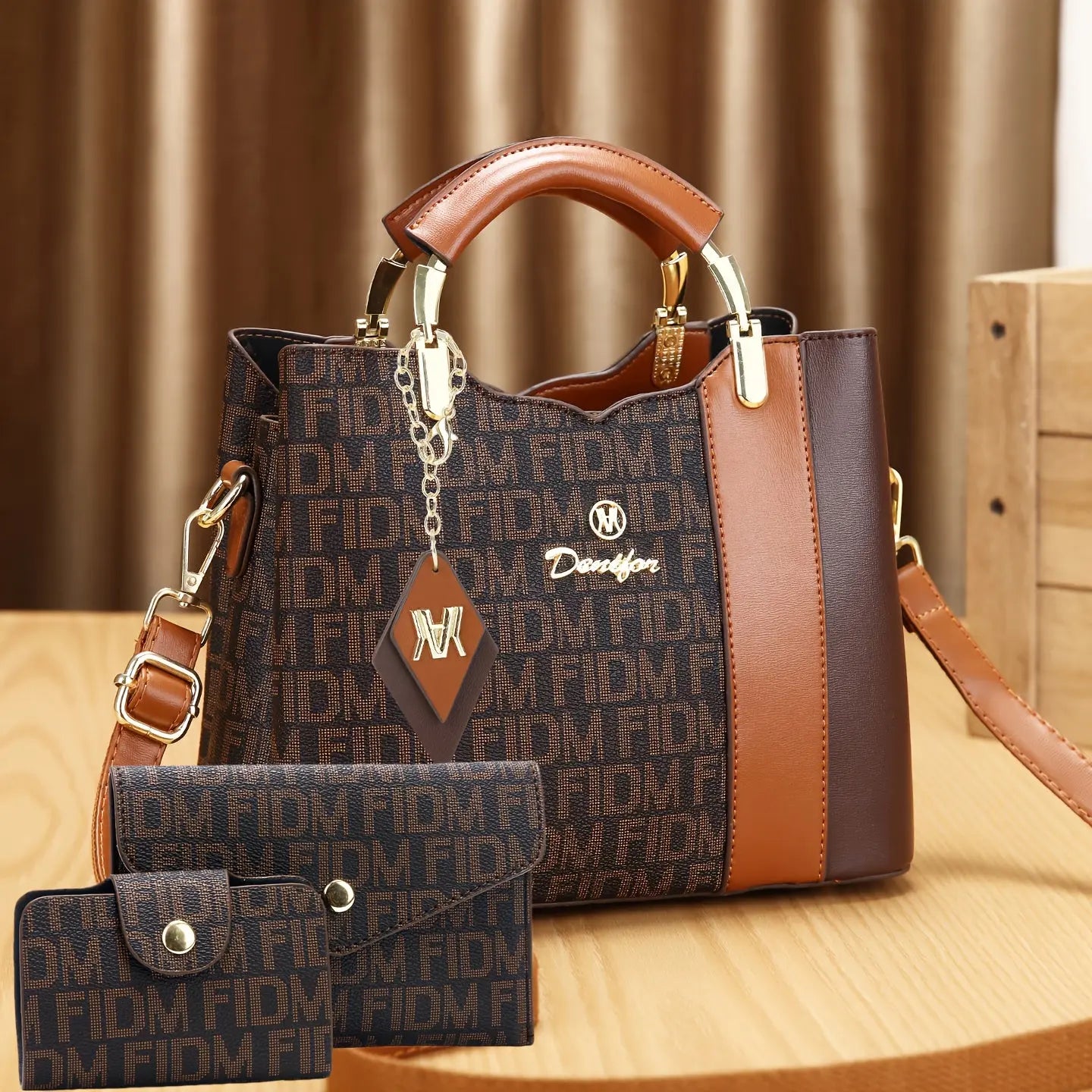 Three-Piece Set Women's Trendy Shoulder Bag, Vintage Print Crossbody Handbag NNOS