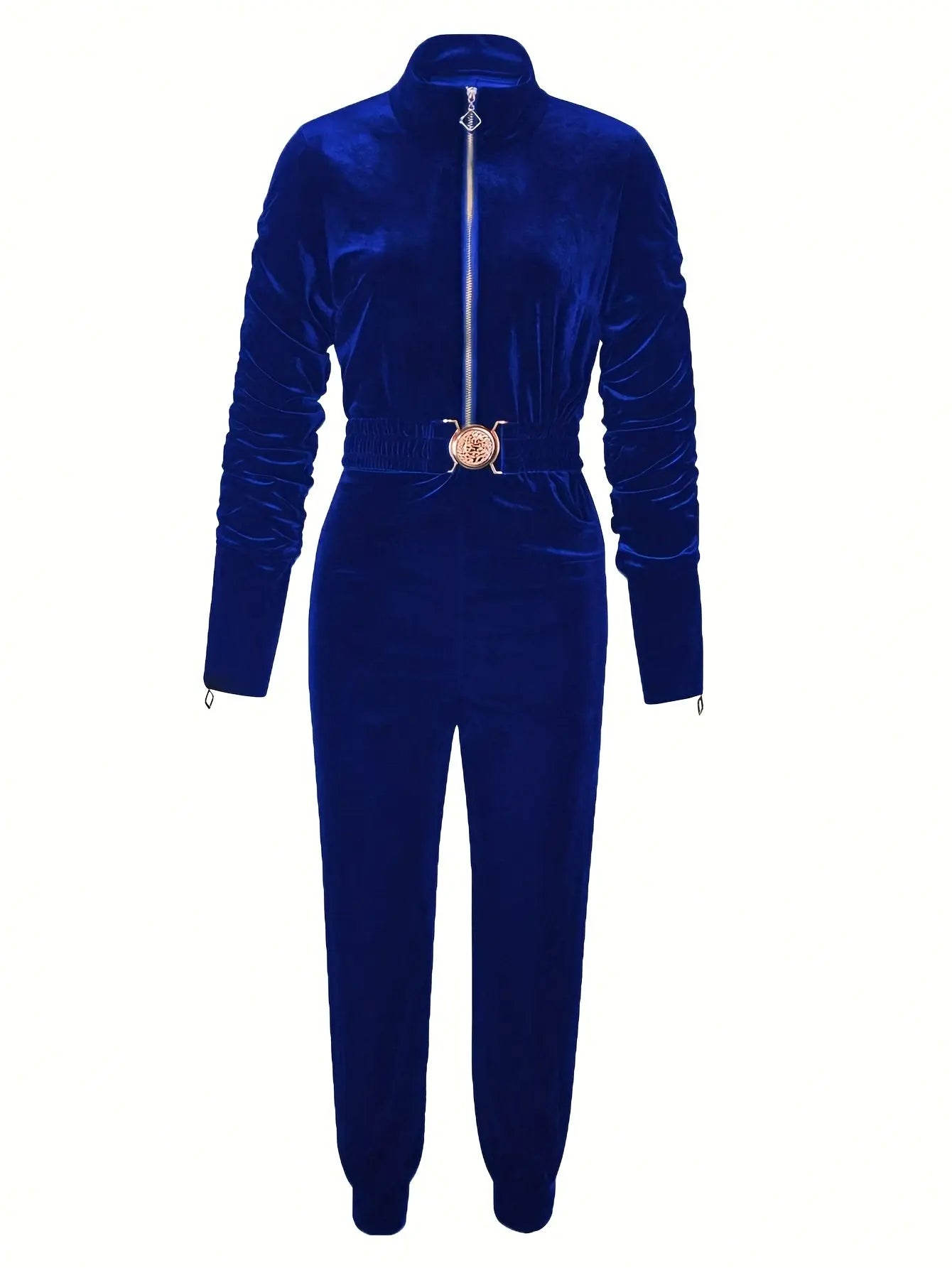 Women’s Stylish Zipper Jumpsuit – Long Sleeve Gray One-Piece with Elastic Waist NNOS