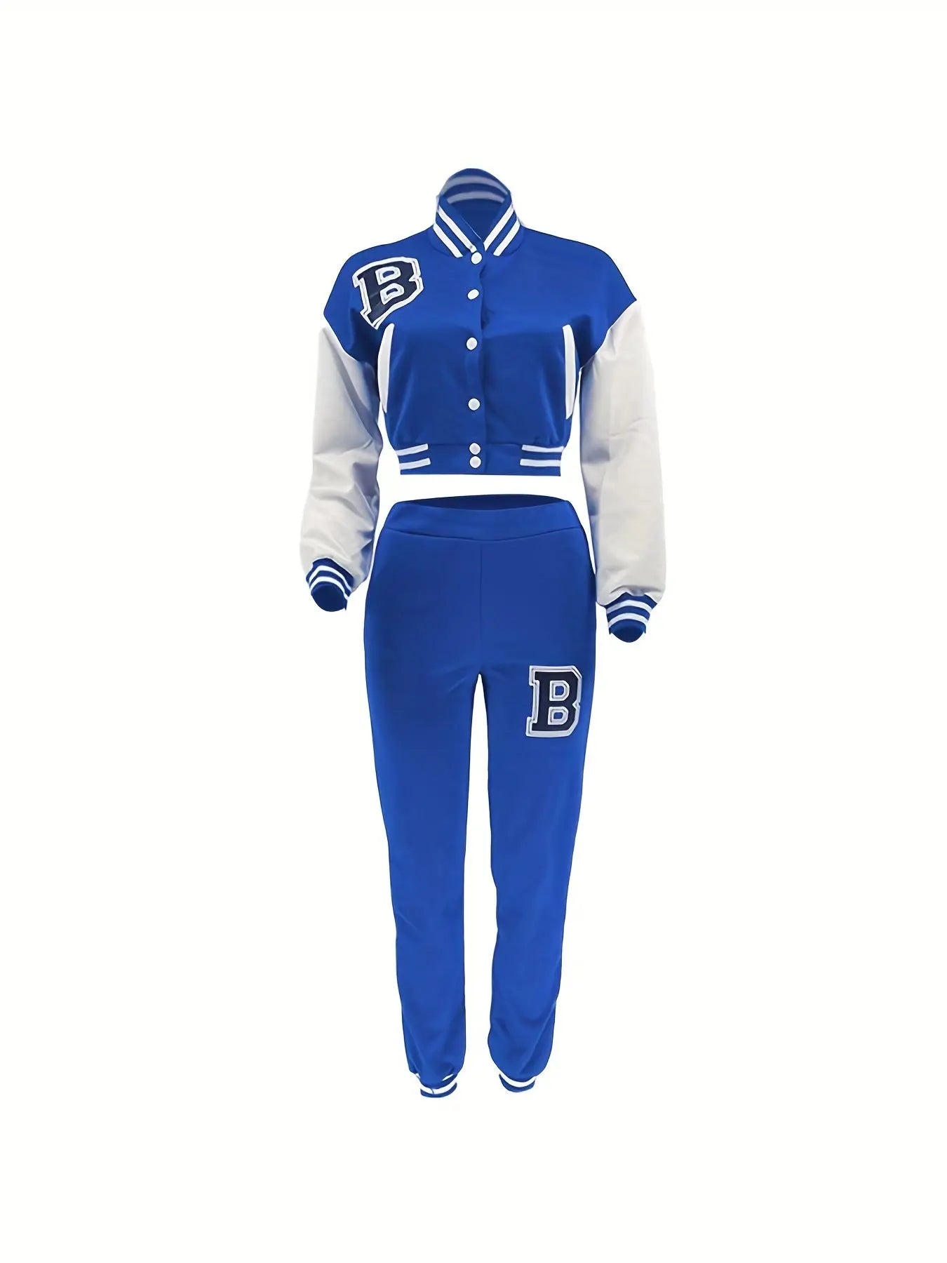 Chic, Women's Casual Letter Print Baseball Jacket and Pants Set - Red and White, Polyester Blend, Machine Washable, Fall/Winter Fashion Ensemble NNOS