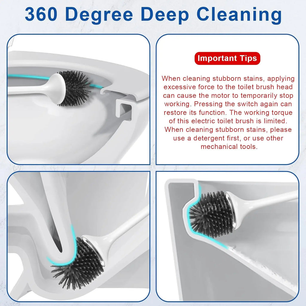 Electric Toilet Brush and Holder Set with Ventilated Design, Rechargeable Silicone Toilet Bowl Brush, Floor Standing and Wall Mounted Options