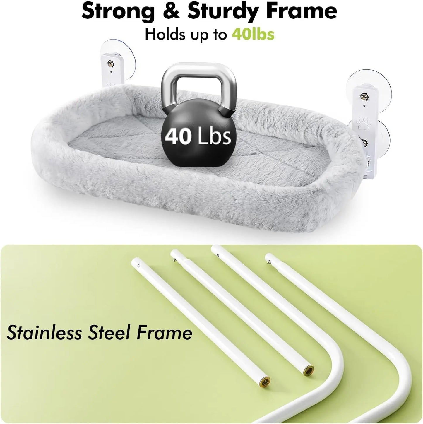 Cat Window Hammock – Heavy-Duty  40lb Support, Cozy Sunbathing Seat with Flannel Pad & Steel Cables NNOS