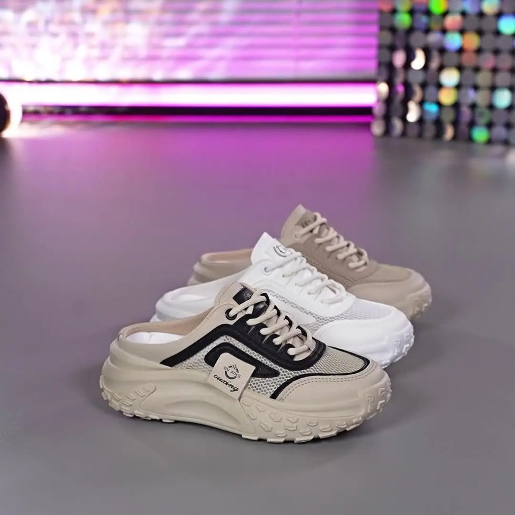 Women’s Summer Casual Sneakers – Breathable Mesh Lace-Up with Cushioned Sole NNOS