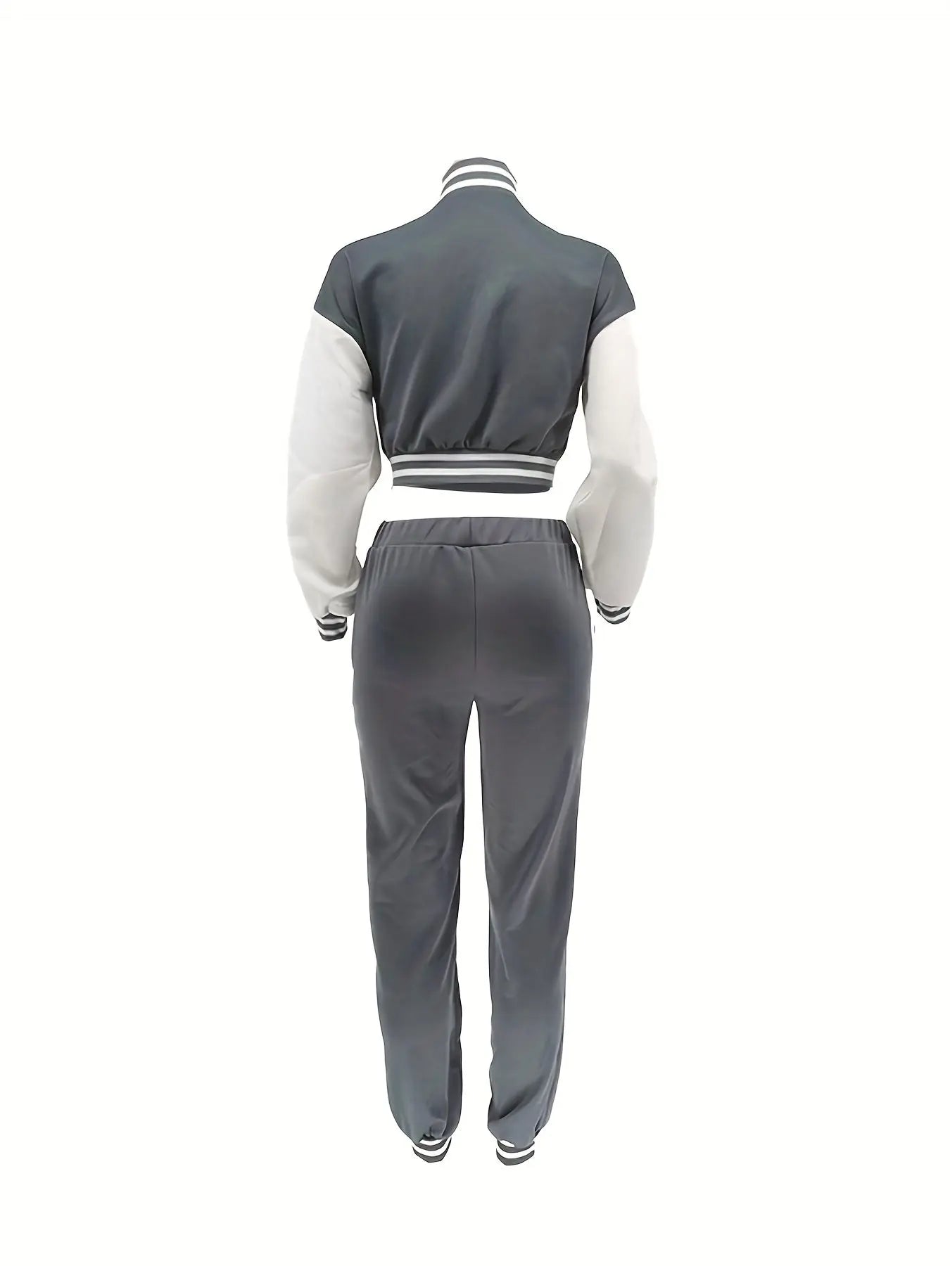 Chic, Women's Casual Letter Print Baseball Jacket and Pants Set - Red and White, Polyester Blend, Machine Washable, Fall/Winter Fashion Ensemble NNOS