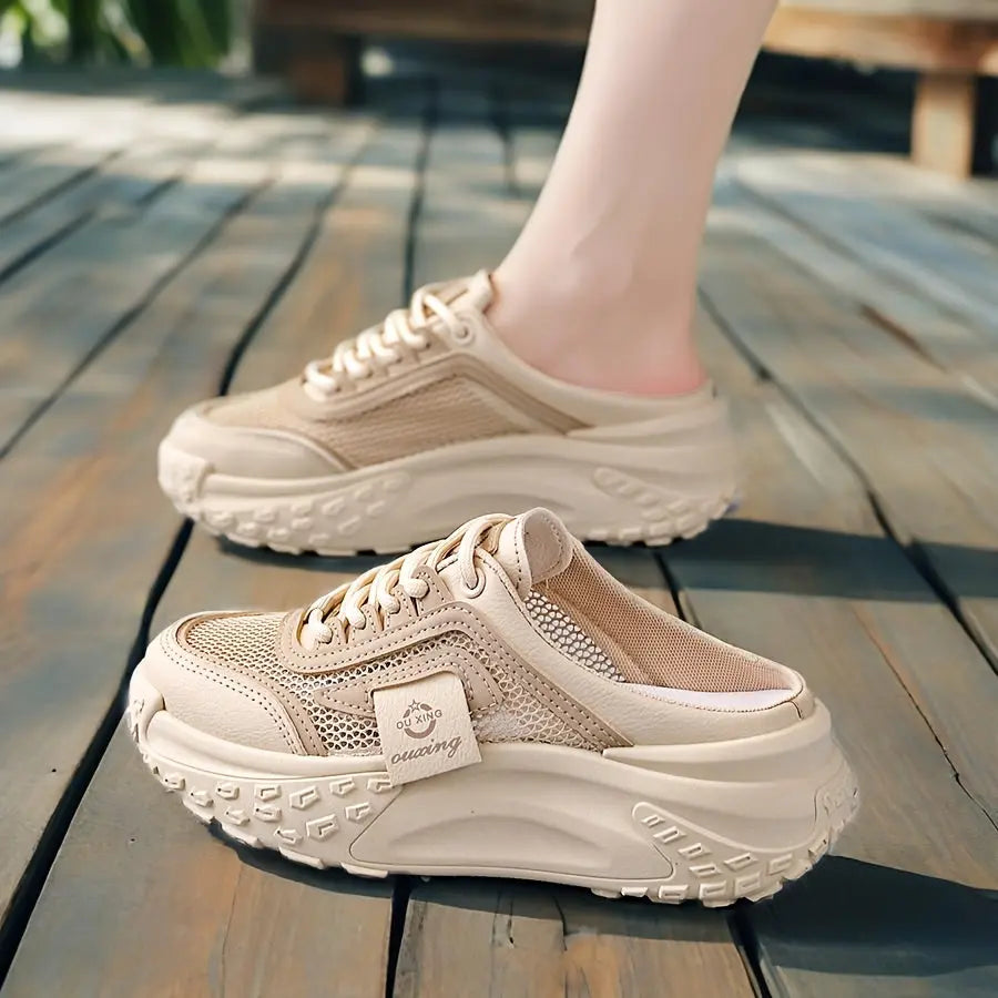 Women’s Summer Casual Sneakers – Breathable Mesh Lace-Up with Cushioned Sole NNOS