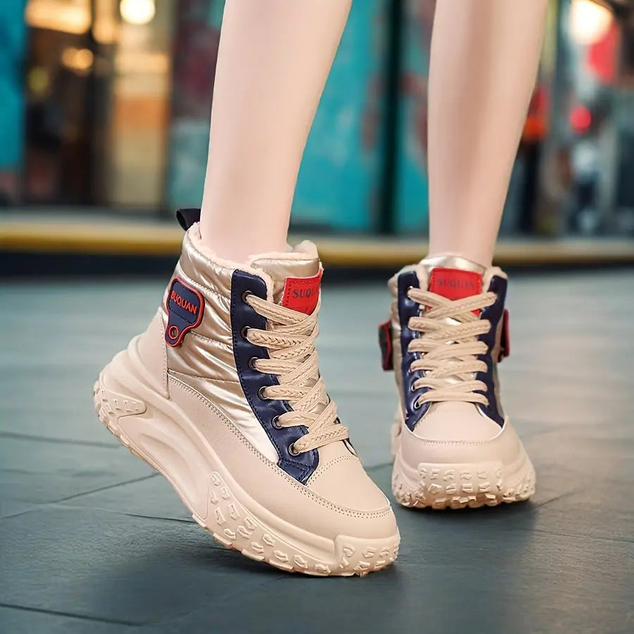 Women’s Warm Ankle Boots – High-Top Winter Sneakers with Pineapple Sole NNOS