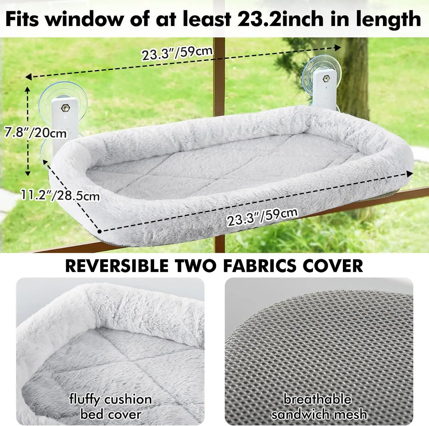 Cat Window Hammock – Heavy-Duty  40lb Support, Cozy Sunbathing Seat with Flannel Pad & Steel Cables NNOS