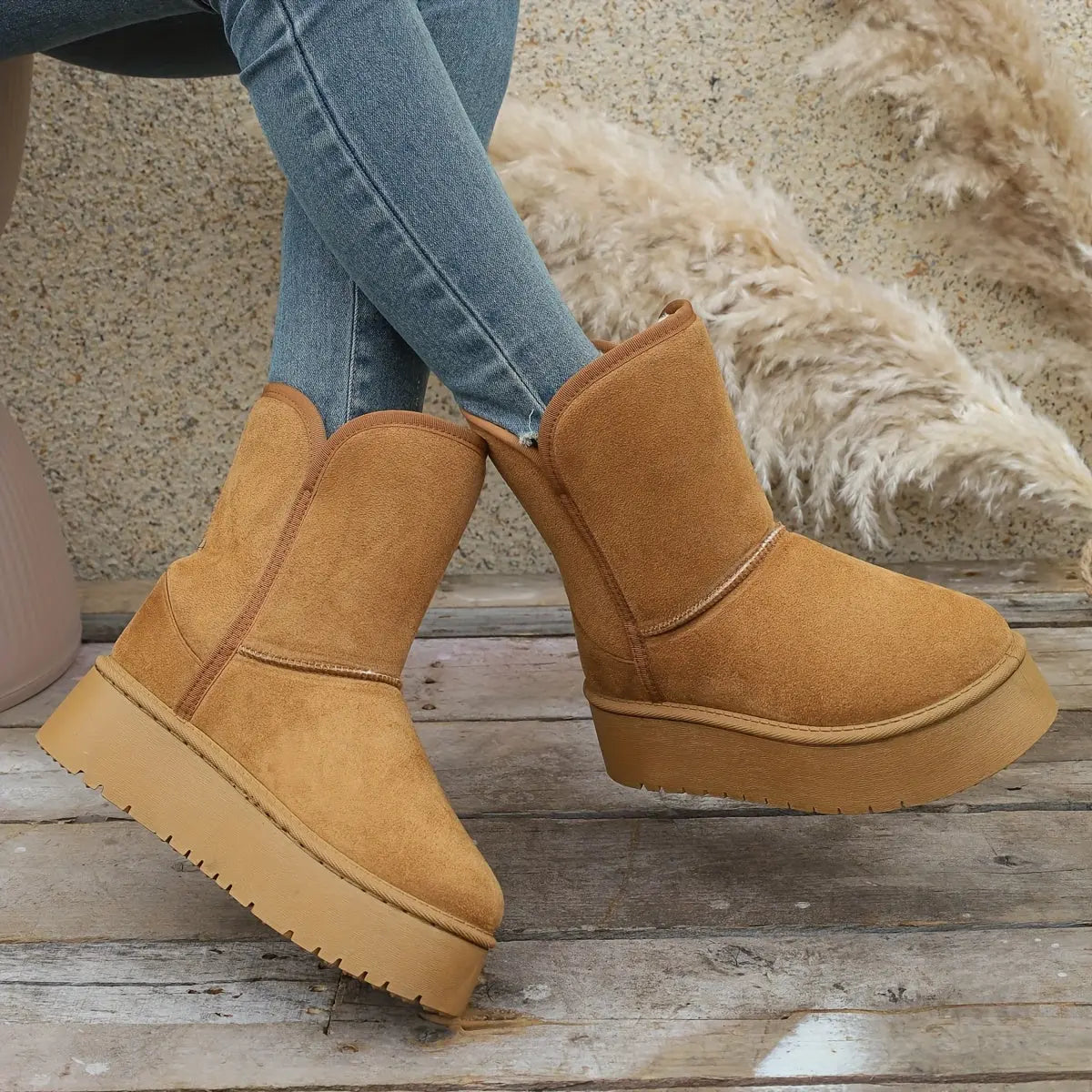 Women’s Winter Mid-Calf Boots – Warm Lined, Slip-Resistant Sole Snow Footwear NNOS