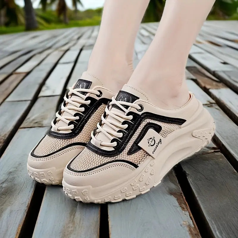 Women’s Summer Casual Sneakers – Breathable Mesh Lace-Up with Cushioned Sole NNOS
