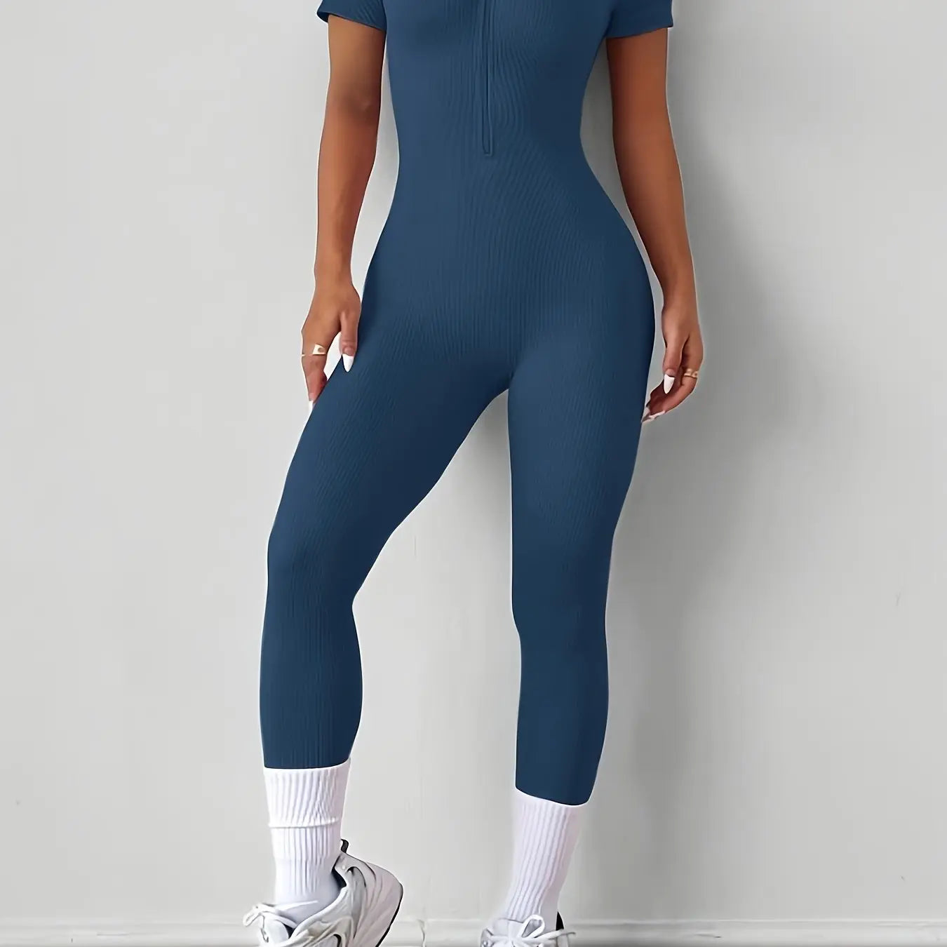 Women’s High-Waist Yoga Onesie – Stretchy Zipper Athletic Jumpsuit Activewear NNOS