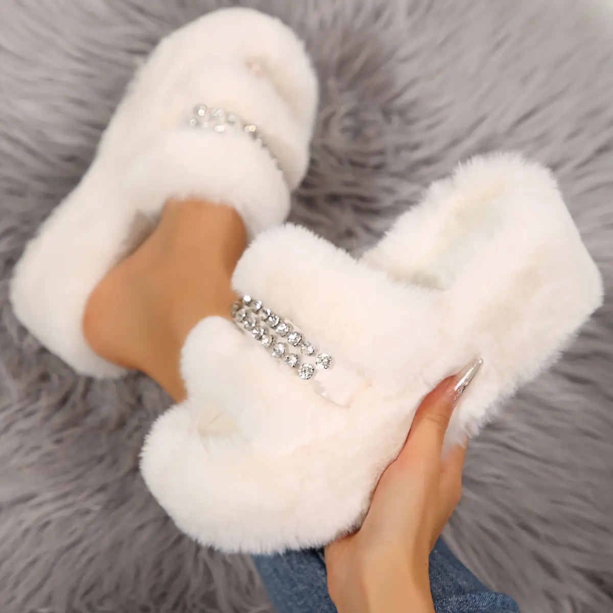 Women’s Winter Plush Slip-On Shoes – Cozy Open-Toe Indoor/Outdoor House Wear NNOS
