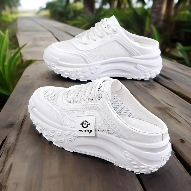 Women’s Summer Casual Sneakers – Breathable Mesh Lace-Up with Cushioned Sole NNOS