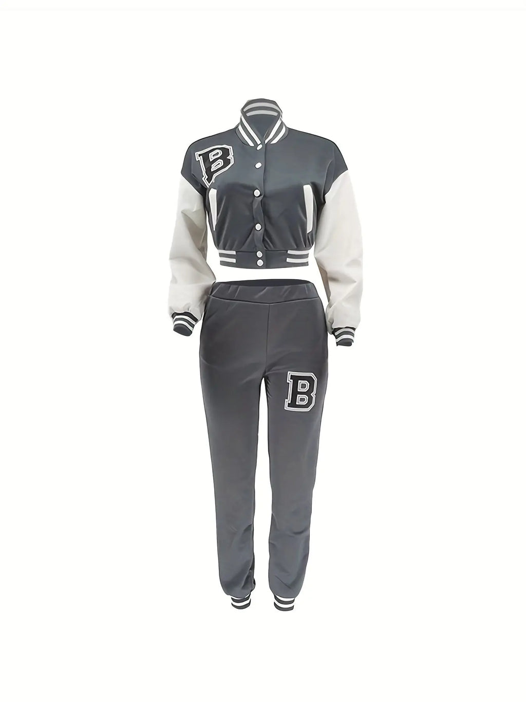 Chic, Women's Casual Letter Print Baseball Jacket and Pants Set - Red and White, Polyester Blend, Machine Washable, Fall/Winter Fashion Ensemble NNOS