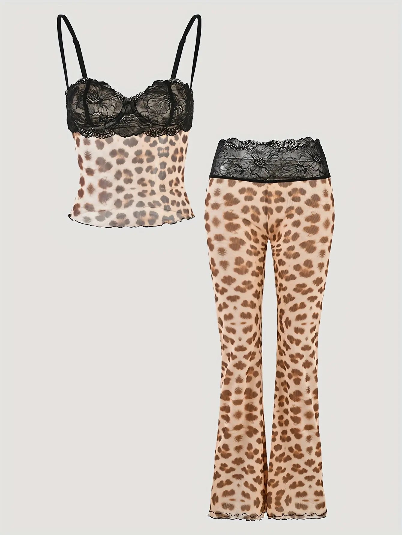 Women’s Sexy Leopard Print Leggings – High-Waist Stretch Pants with Lace Trim NNOS