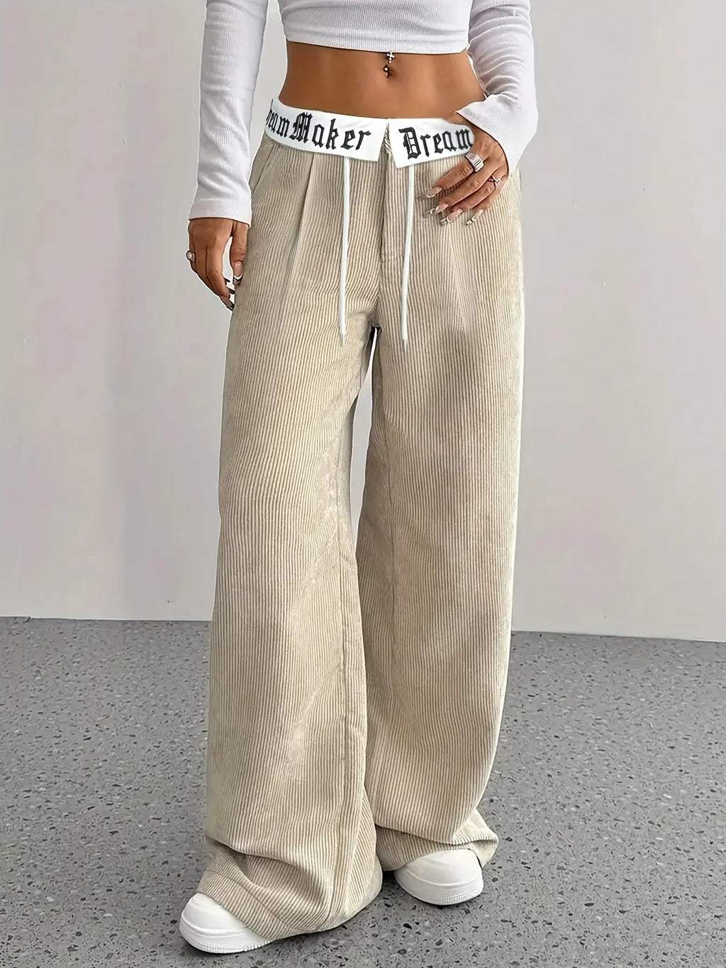 Women’s Gray Wide-Leg Sweatpants – Vintage Y2K Streetwear with Embroidery NNOS