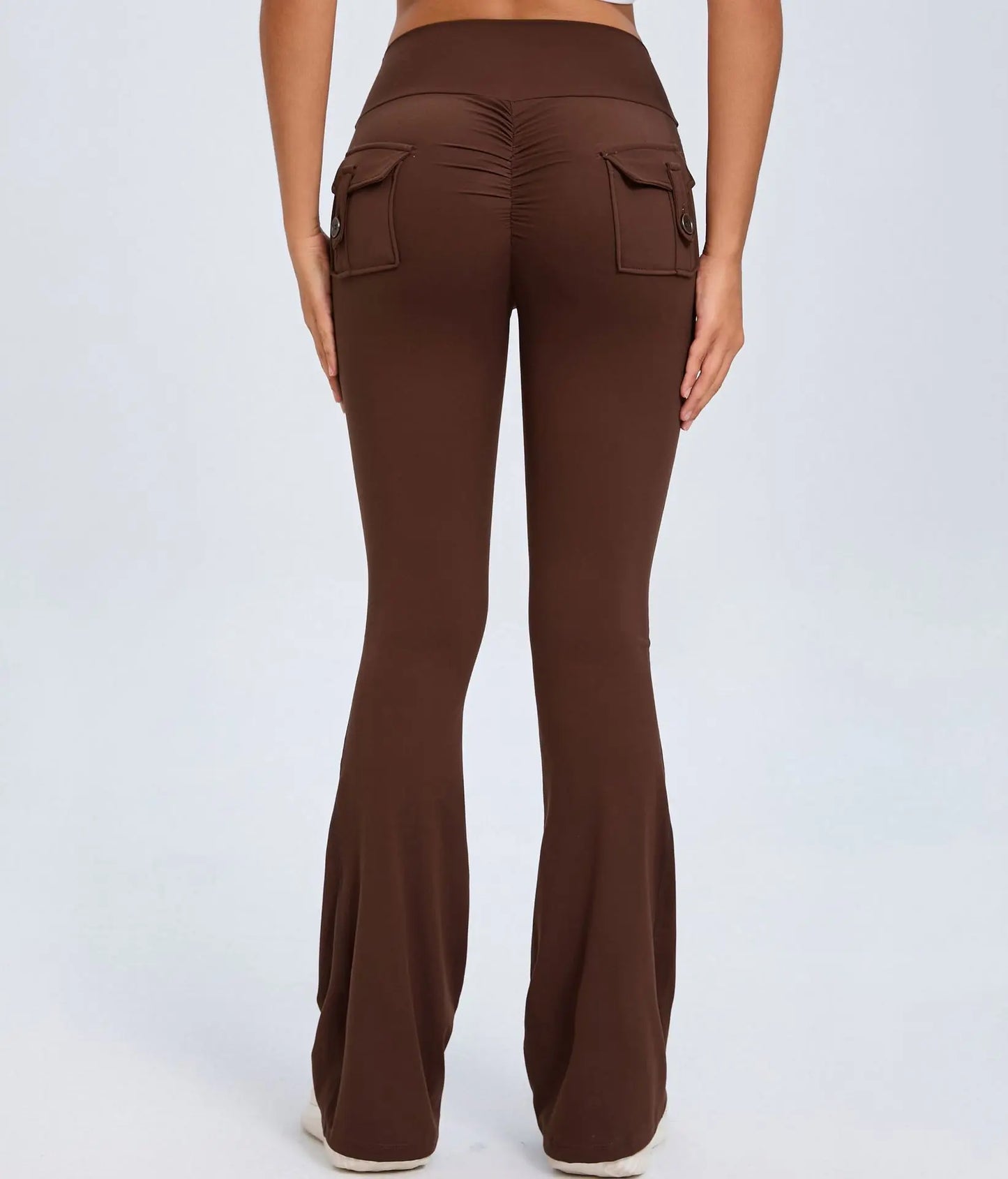 Yoga Fitness Flared Pants With Pockets Ins Fashion Slim High Waist Sports Trousers  Scrunch Butt Booty Workout Lifting Leggings NNOS