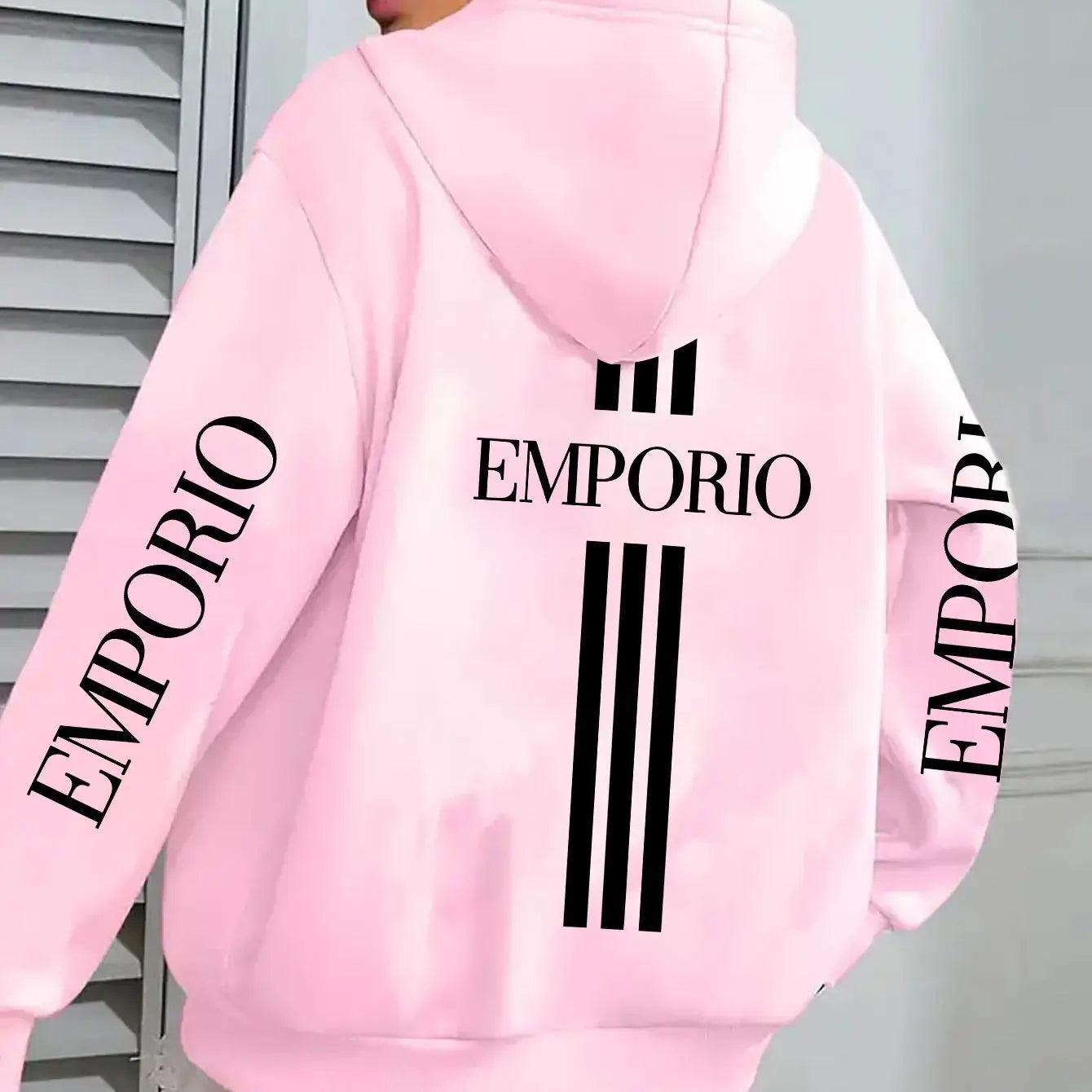 Women’s Pink "EMPORIO" Hoodie – Vibrant Zip-Up Sweatshirt with Three-Stripes NNOS