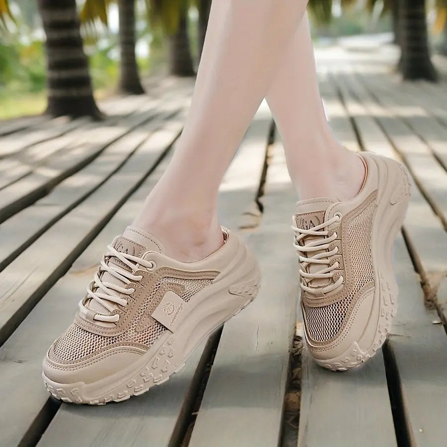 Women’s Summer Casual Sneakers – Breathable Mesh Lace-Up with Cushioned Sole NNOS
