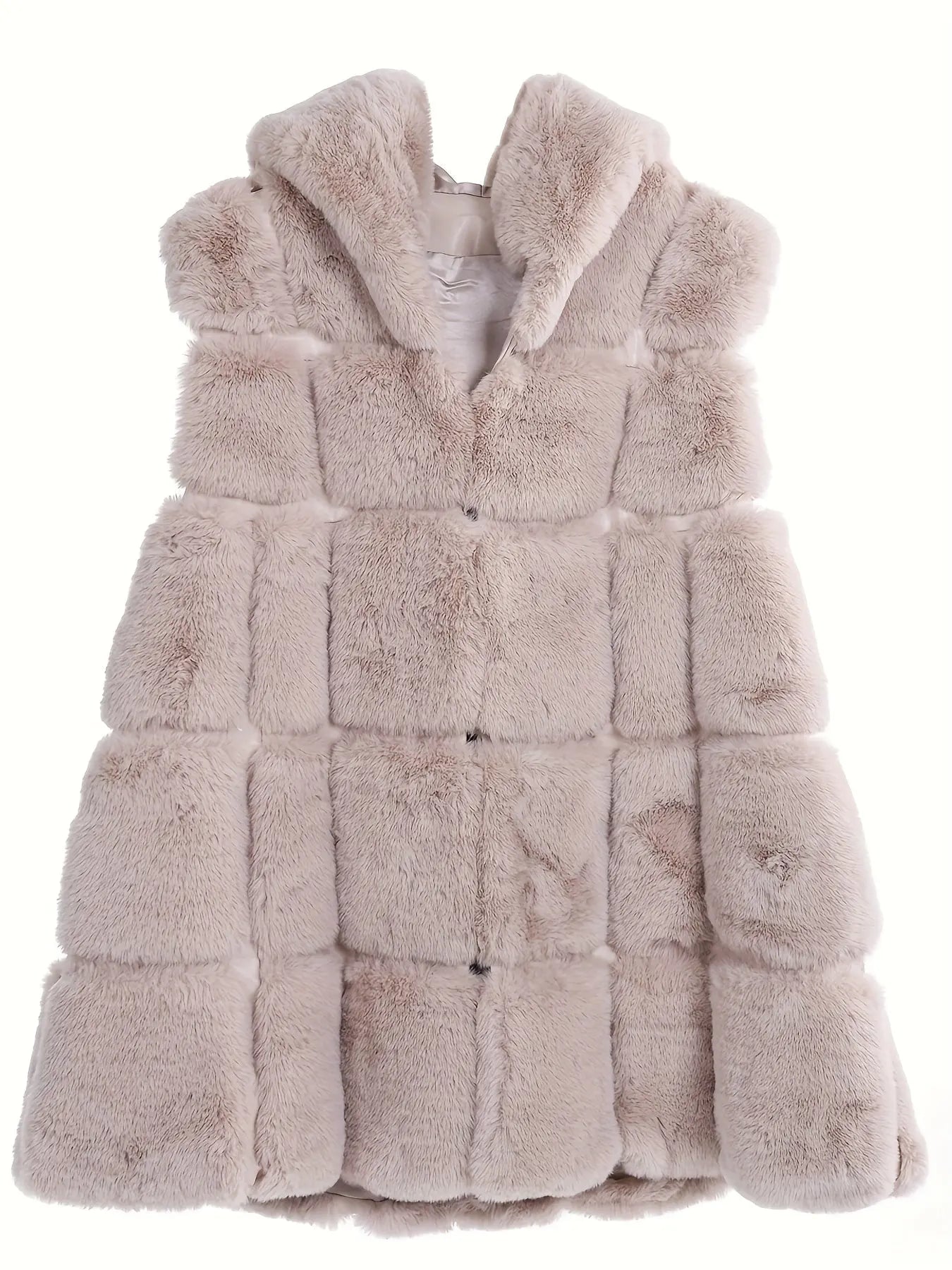 Women'S Faux Fur Hooded Jacket - Sleeveless Winter Coat with Pockets, Black, Casual Style, Warm Winter Outerwear, Winter Jacket NNOS