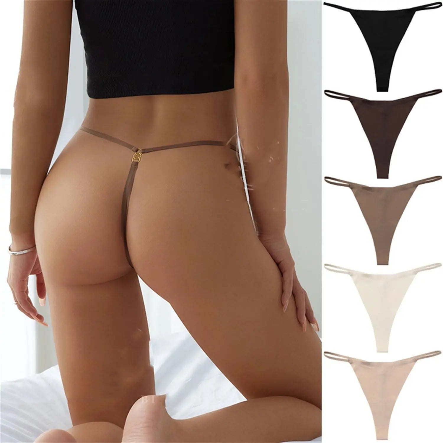 Seamless Thin Belt Buckle T-shaped Panties T-string For Women Underwear NNOS