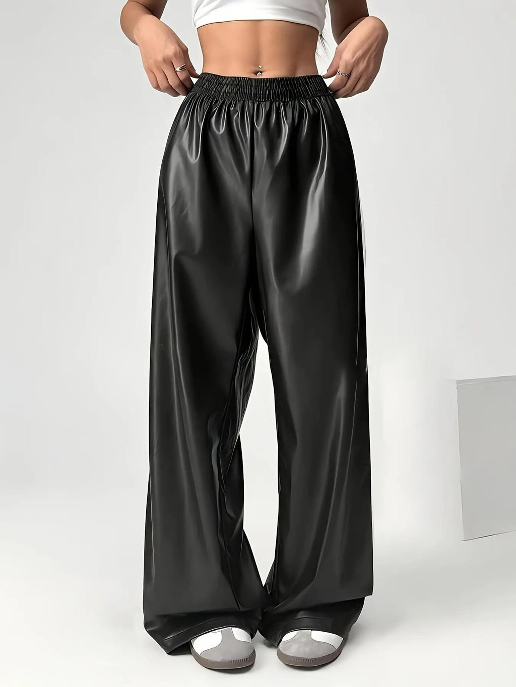 Women’s PU Leather Side-Stripe Pants – Stretchy Skinny Trousers for Fall/Winter NNOS