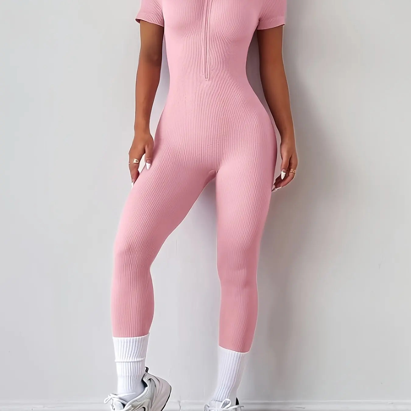 Women’s High-Waist Yoga Onesie – Stretchy Zipper Athletic Jumpsuit Activewear NNOS