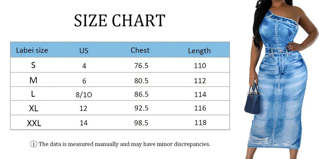 Women’s Off-Shoulder Denim Print Bodycon Dress – Slim Fit Casual to Evening NNOS