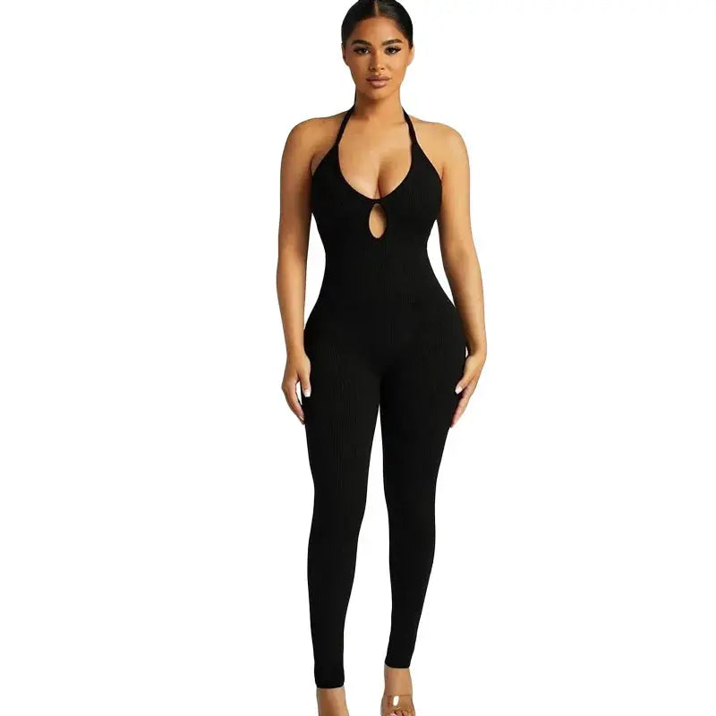 Autumn Women's New Sexy Casual Suspender With Low Neck High Waist Slim Fit and Long Jumpsuit 2024 NNOS