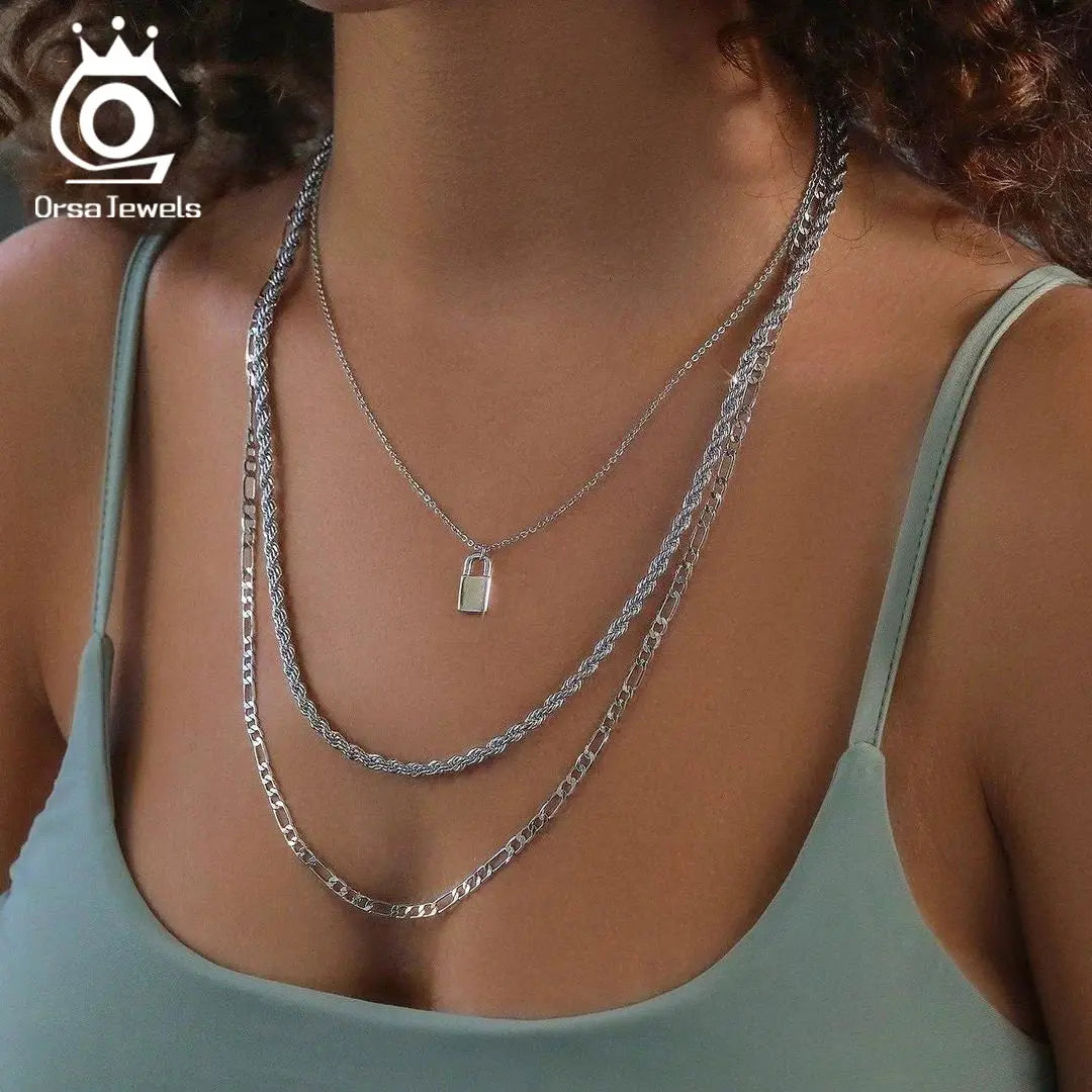ORSA JEWELS Italian 925 Sterling Silver Diamond-Cut Rope Chain Necklace 18K Gold Plated Necklaces Chains for Women Jewelry SC29 NNOS