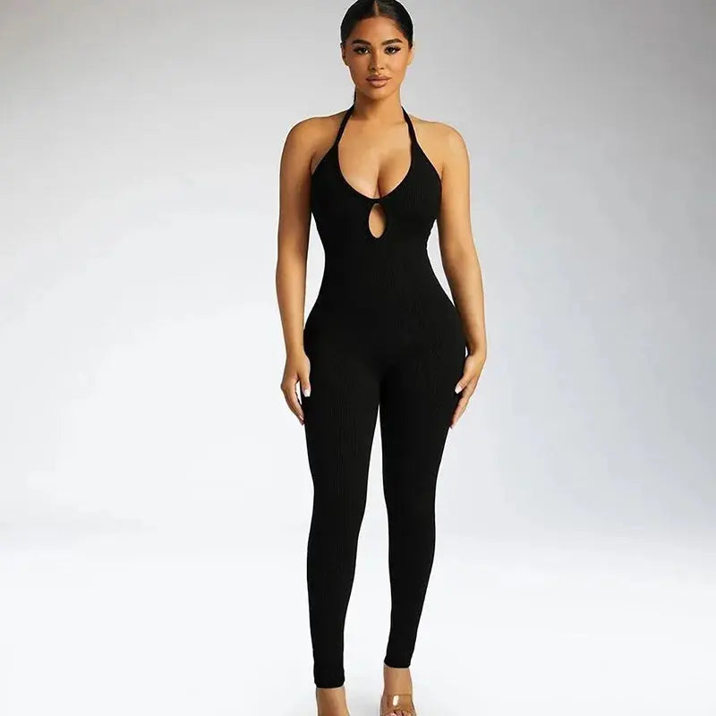 Autumn Women's New Sexy Casual Suspender With Low Neck High Waist Slim Fit and Long Jumpsuit 2024 NNOS