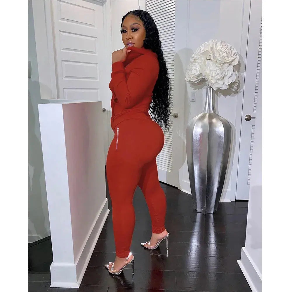 Women's Spring Winter 2 Piece Set Zipper Fly Hoodie And Pants Outfit High Stretch Polyester Spandex Body Letter Tracksuit Sweatsuit NNOS