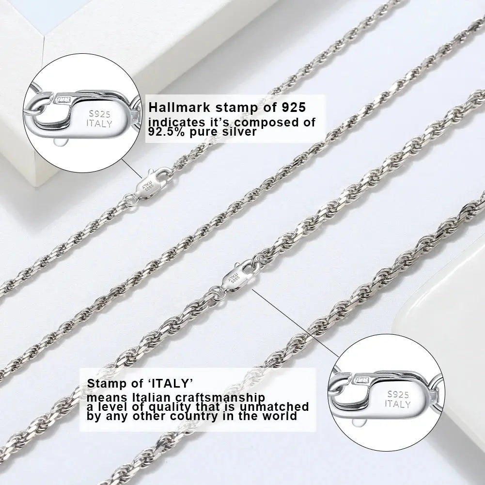 Rinntin 925 Sterling Silver 2.3mm Diamond-Cut Rope Chain Necklace For Women Men Fashion Silver Luxury Necklace Jewelry Gift SC29 NNOS