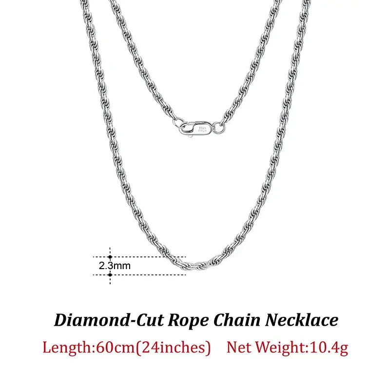 Rinntin 925 Sterling Silver 2.3mm Diamond-Cut Rope Chain Necklace For Women Men Fashion Silver Luxury Necklace Jewelry Gift SC29 NNOS